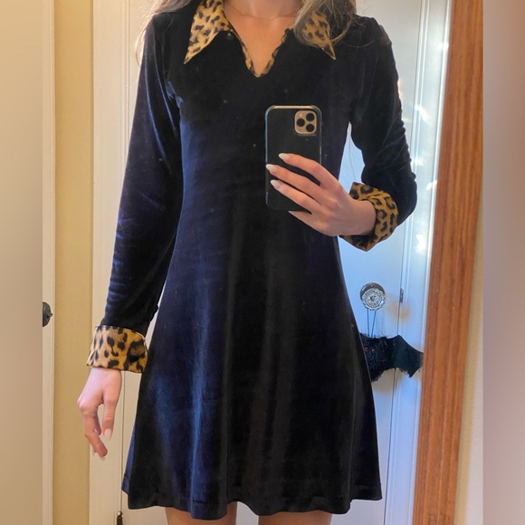 Velour & Leopard Print Dress - Picture 2 of 8